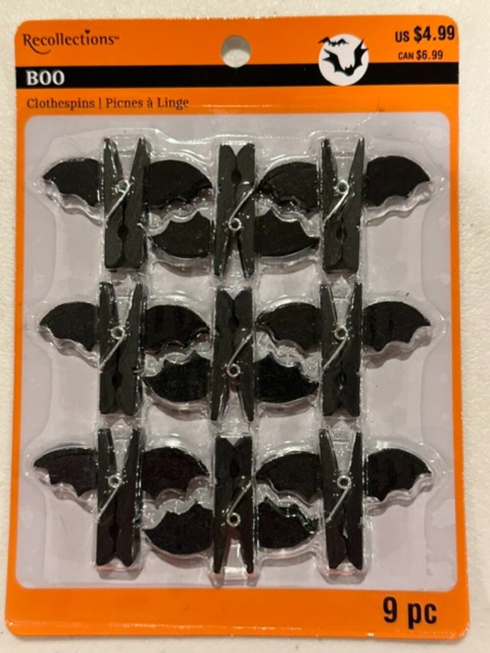 NEW Recollections "Boo" Bat Clothespins-9 pieces